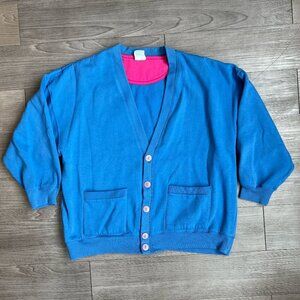 Vintage 90s Mervyn’s Cheetah Periwinkle Blue Oversized Boxy Cardigan Size L